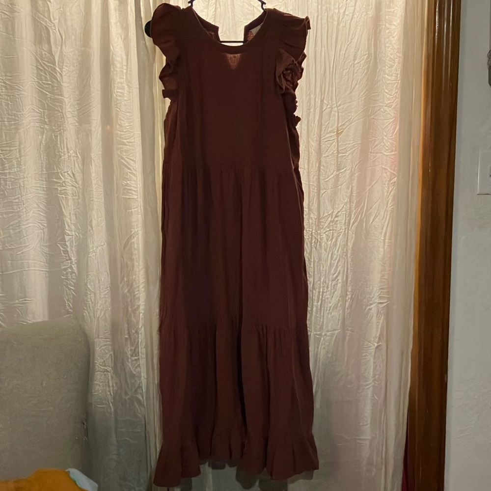 Universal Thread Red Maxi Sundress with V-neck and Flutter Sleeves